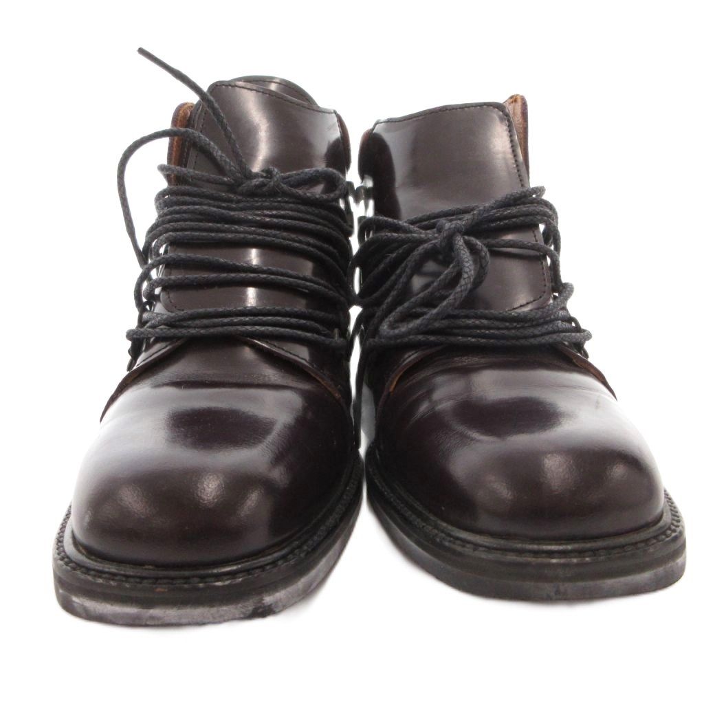 Gucci Short Boots Lace Up Logo Suede Leather Square Toe 37.5 Brown