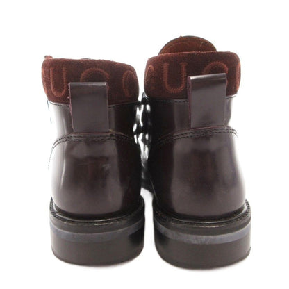 Gucci Short Boots Lace Up Logo Suede Leather Square Toe 37.5 Brown