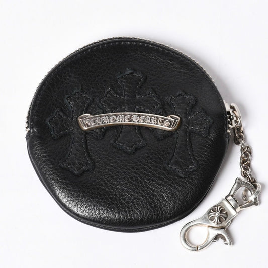 Chrome Hearts Paper with Chain Cross Patch Leather Wallet 925 Sterling Silver