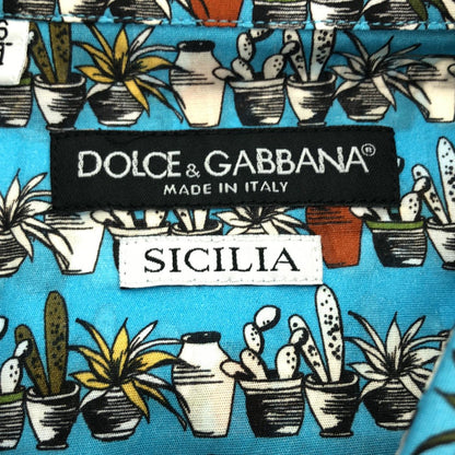 Dolce & Gabbana Sicilia Cactus Print Long Sleeve Shirt Blue