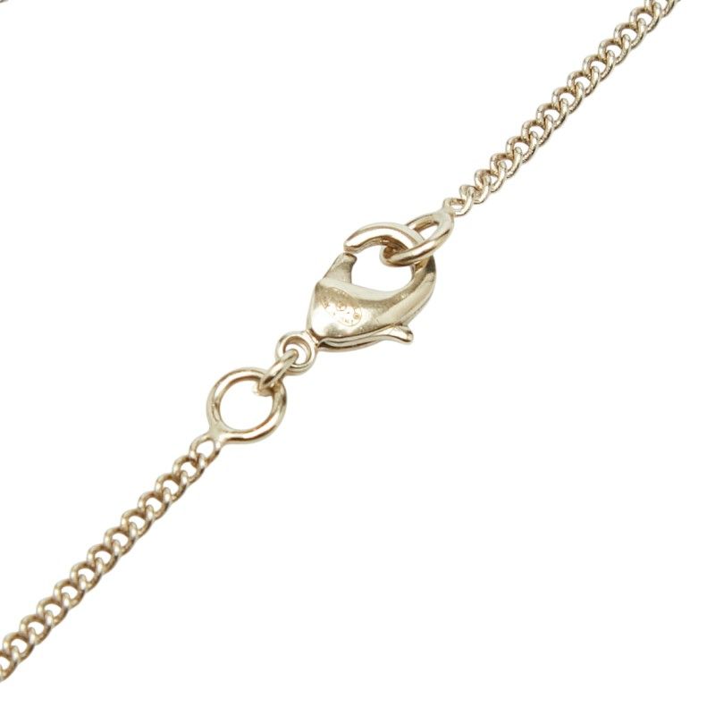 Chanel CC Logo Heart & Aro Line Stone Pendant Necklace Gold Pink Plated Enamel