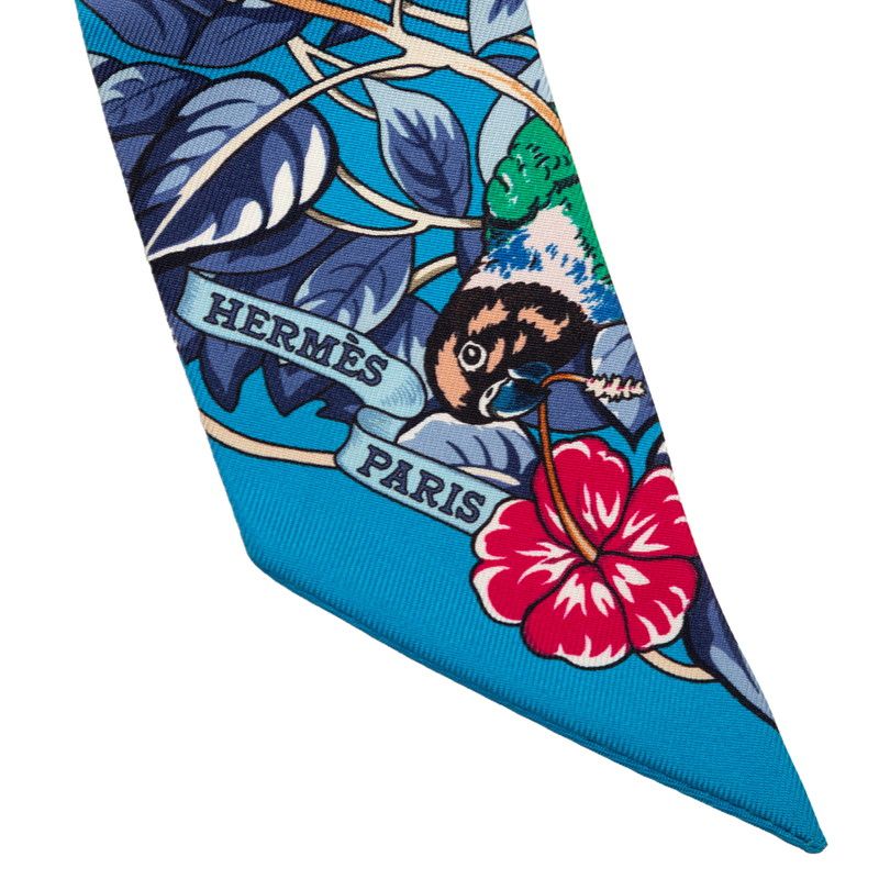 Hermes Twill Jungle Love Scarf Blue Multicolor Silk