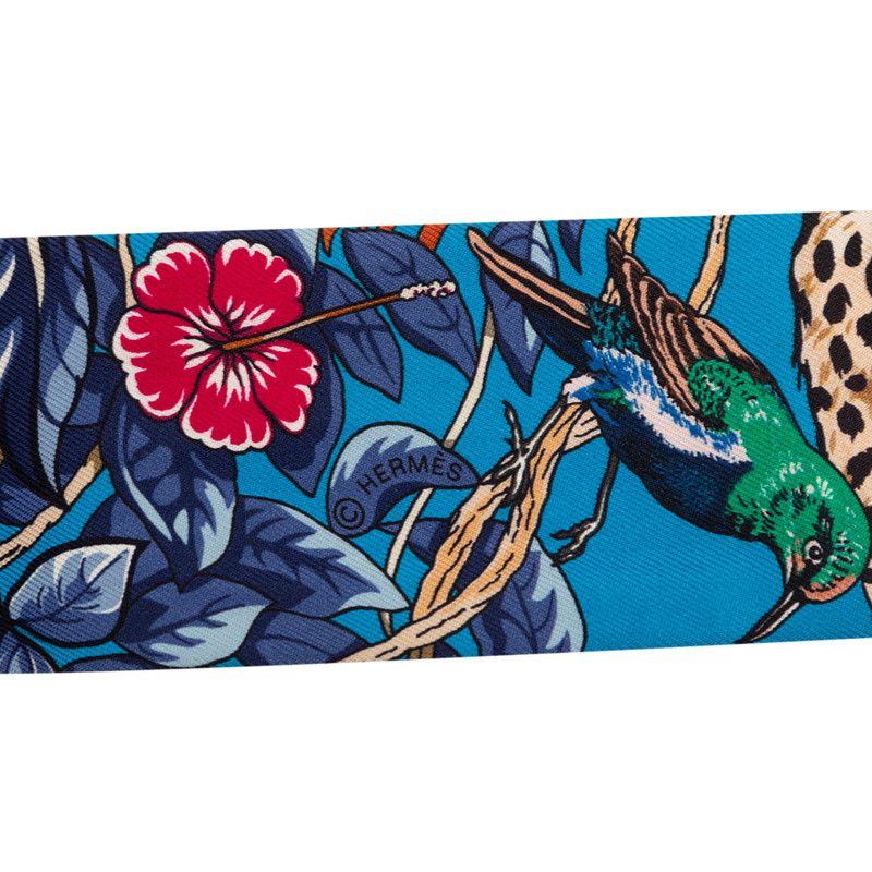 Hermes Twill Jungle Love Scarf Blue Multicolor Silk