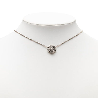 Chanel Camellia CC Logo Flower Pendant Necklace Silver Line Stone Metal