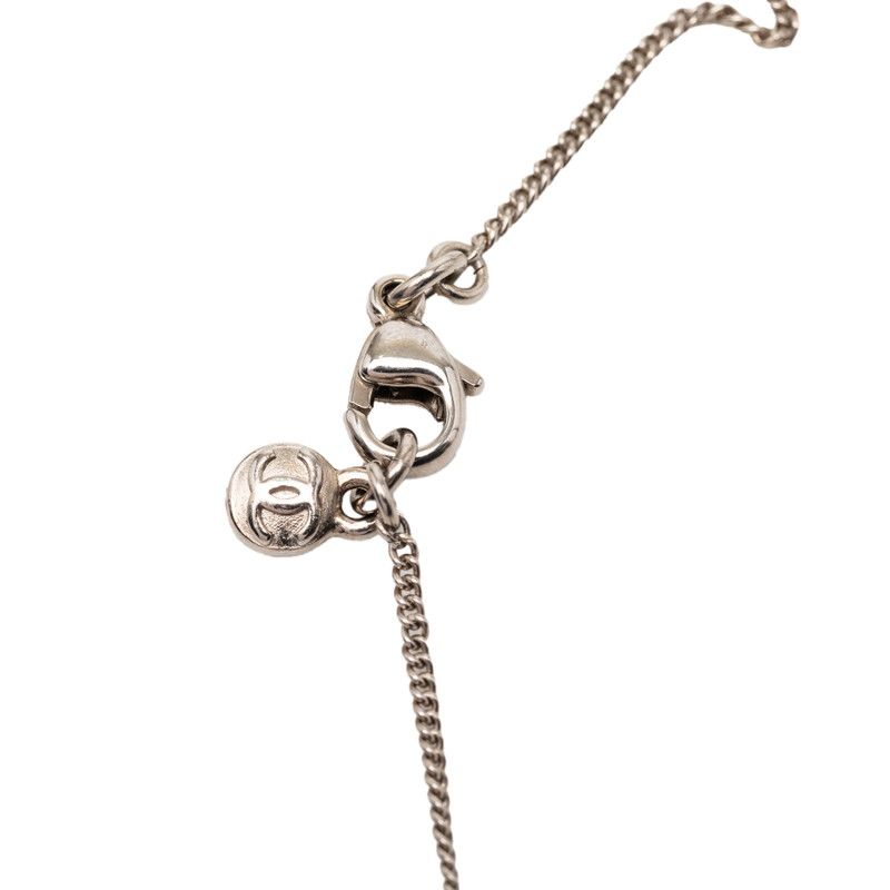 Chanel Camellia CC Logo Flower Pendant Necklace Silver Line Stone Metal