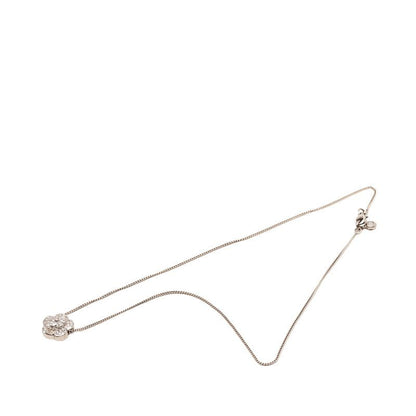 Chanel Camellia CC Logo Flower Pendant Necklace Silver Line Stone Metal