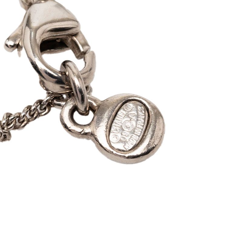 Chanel Camellia CC Logo Flower Pendant Necklace Silver Line Stone Metal