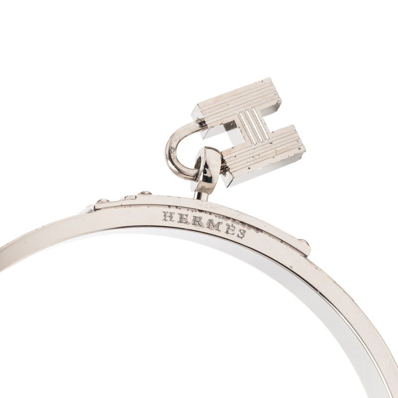 Hermes Kelly Bangle Cadena Lock Silver Leather Metal