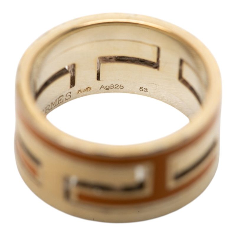 Hermes Moubouche Ring 53 Gold Orange Silver Plated