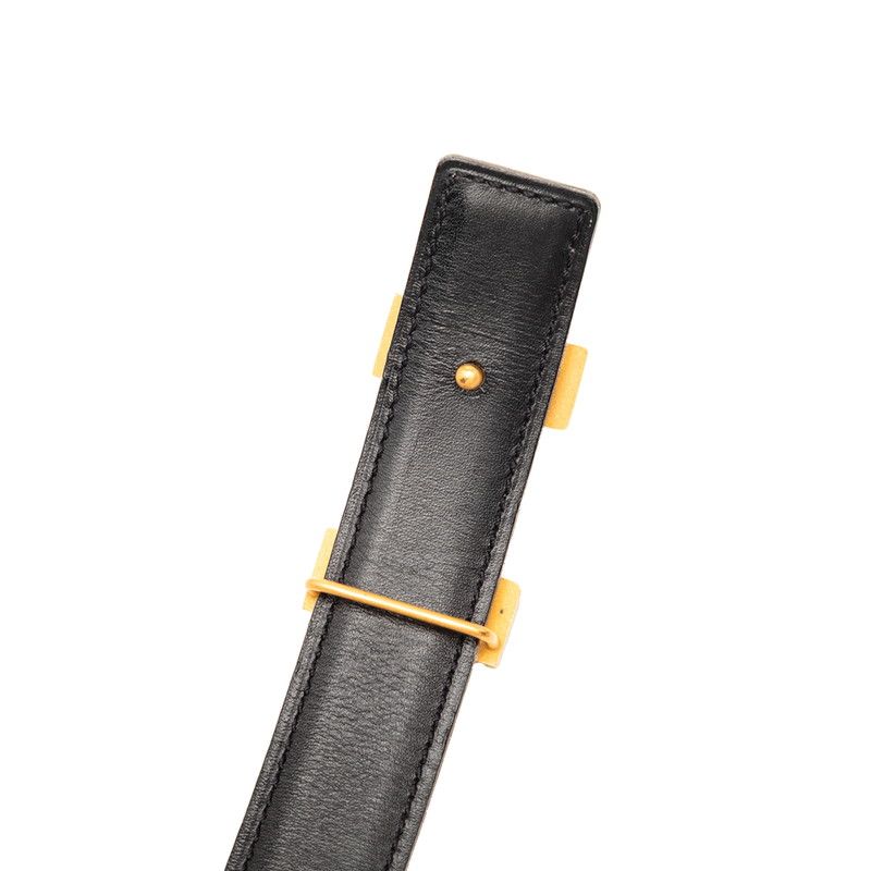 Hermes Constance Buckle Reversible Logo Belt 70 Black White Leather