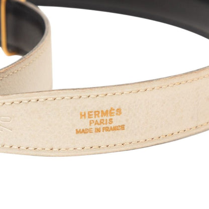 Hermes Constance Buckle Reversible Logo Belt 70 Black White Leather