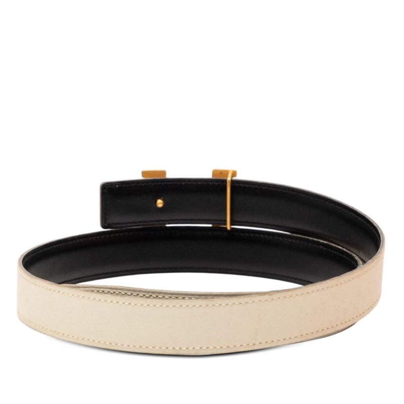 Hermes Constance Buckle Reversible Logo Belt 70 Black White Leather