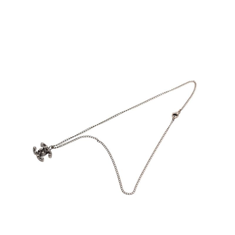 Chanel CC Logo Studs Pendant Necklace Black Metal