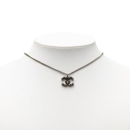 Chanel CC Logo Studs Pendant Necklace Black Metal