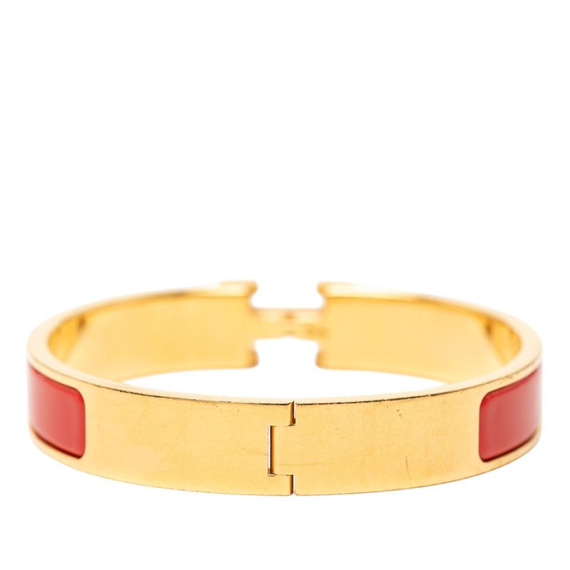 Hermes Click PM Bracelet Bangle Gold Red Plated