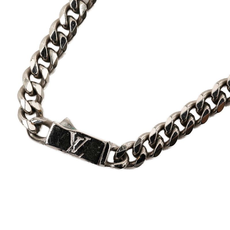 Louis Vuitton Necklace Monogram Low Flower Motif Chain Silver Metal