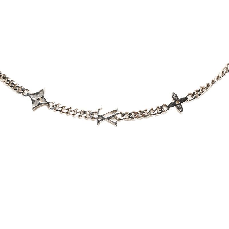 Louis Vuitton Necklace Monogram Low Flower Motif Chain Silver Metal