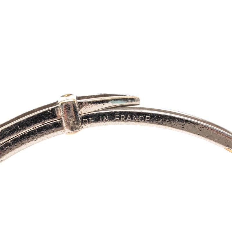 Hermes Belt Motif Bangle Silver Black Metal Leather Bracelet