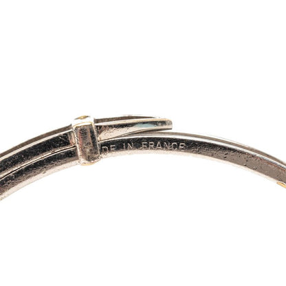 Hermes Belt Motif Bangle Silver Black Metal Leather Bracelet