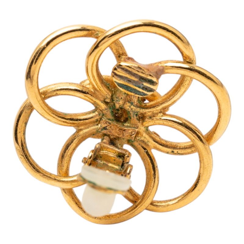 Chanel Flower Motif Earrings Gold Plated