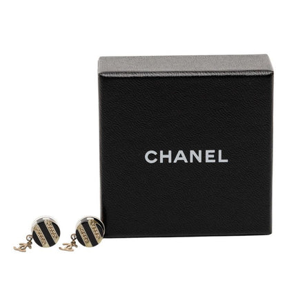 Chanel CC Logo Chain Border Earrings Gold Black Plated Plastic
