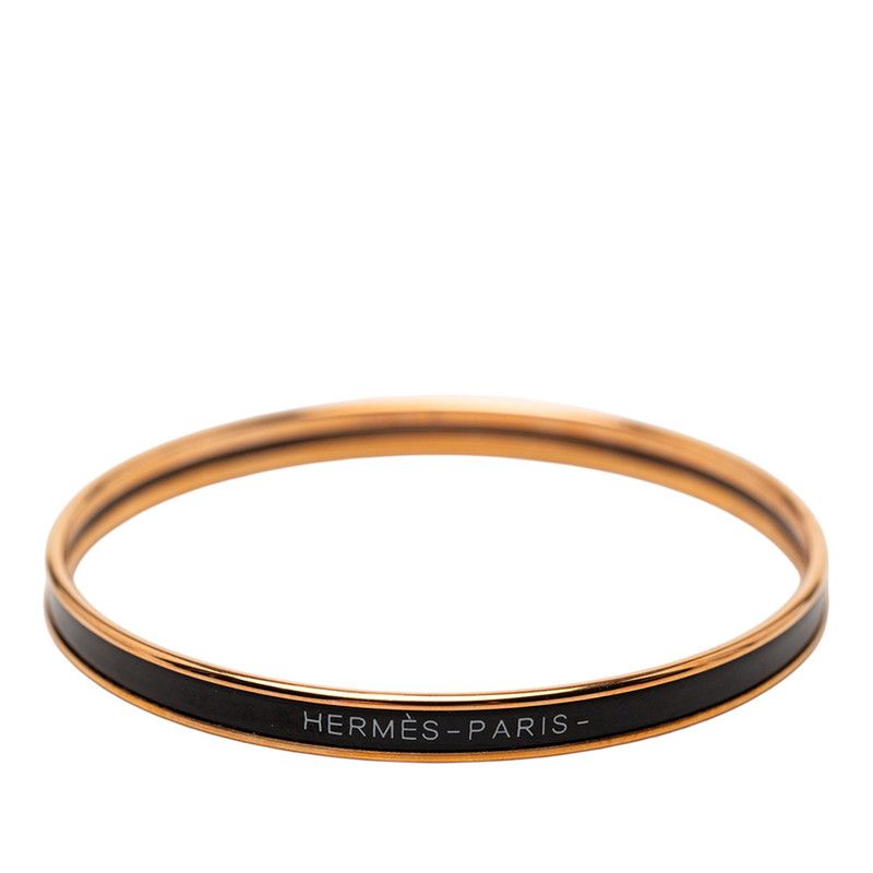 Hermes Enamel TPM Bangle Gold Black Plated Bracelet