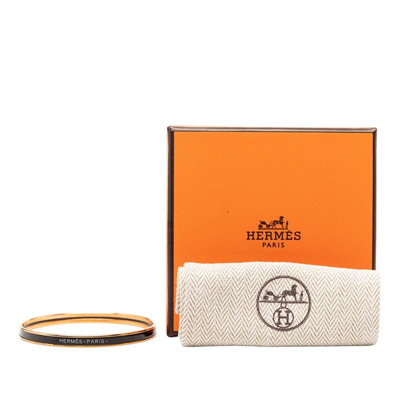 Hermes Enamel TPM Bangle Gold Black Plated Bracelet