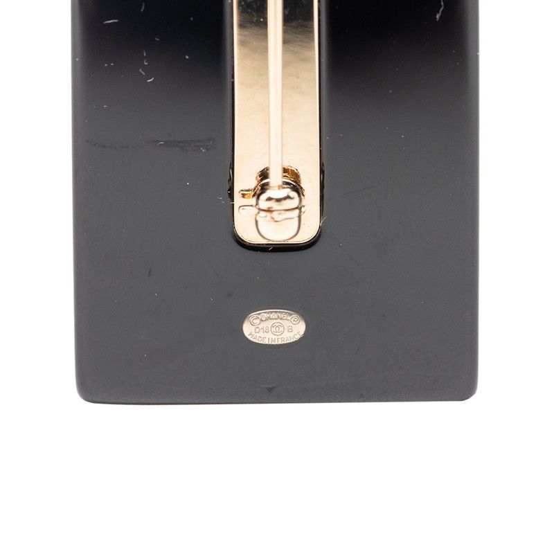 Chanel CC Logo Perfume Bottle Motif Brooch Black White Gold Plastic Plated