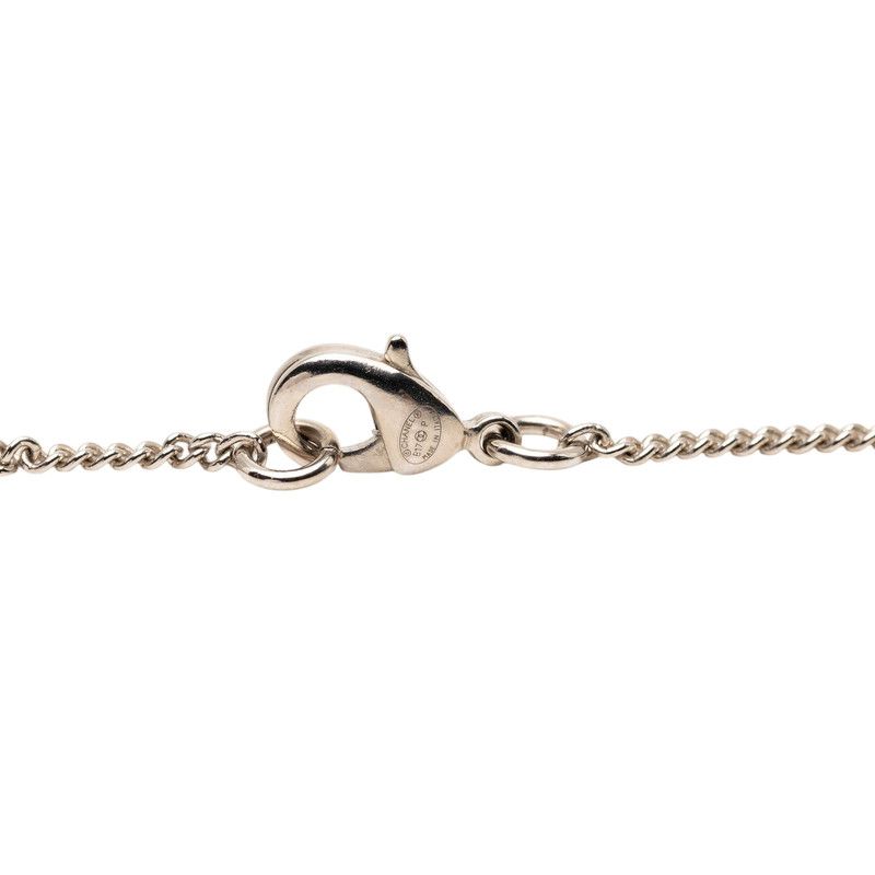 Chanel CC Logo Line Stone Necklace Silver Black Metal