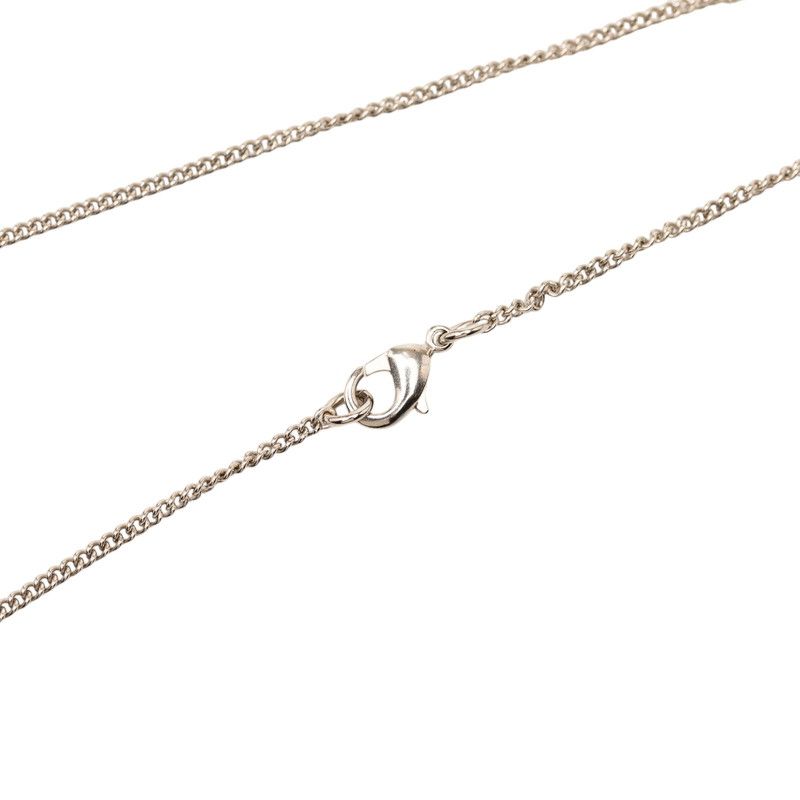 Chanel CC Logo Line Stone Necklace Silver Black Metal