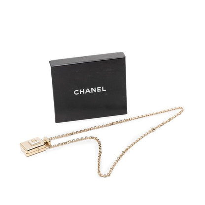 Chanel CC Logo Perfume Bottle Chain Pendant Necklace Gold Plated Faux Pearl