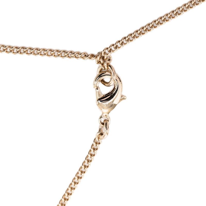 Chanel CC Logo Deer Motif Chain Pendant Necklace Gold Plated Faux Pearl Line