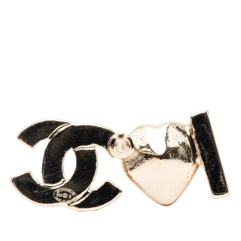 Chanel I Love CC Logo Heart Line Stone Earrings Gold Pink Plated