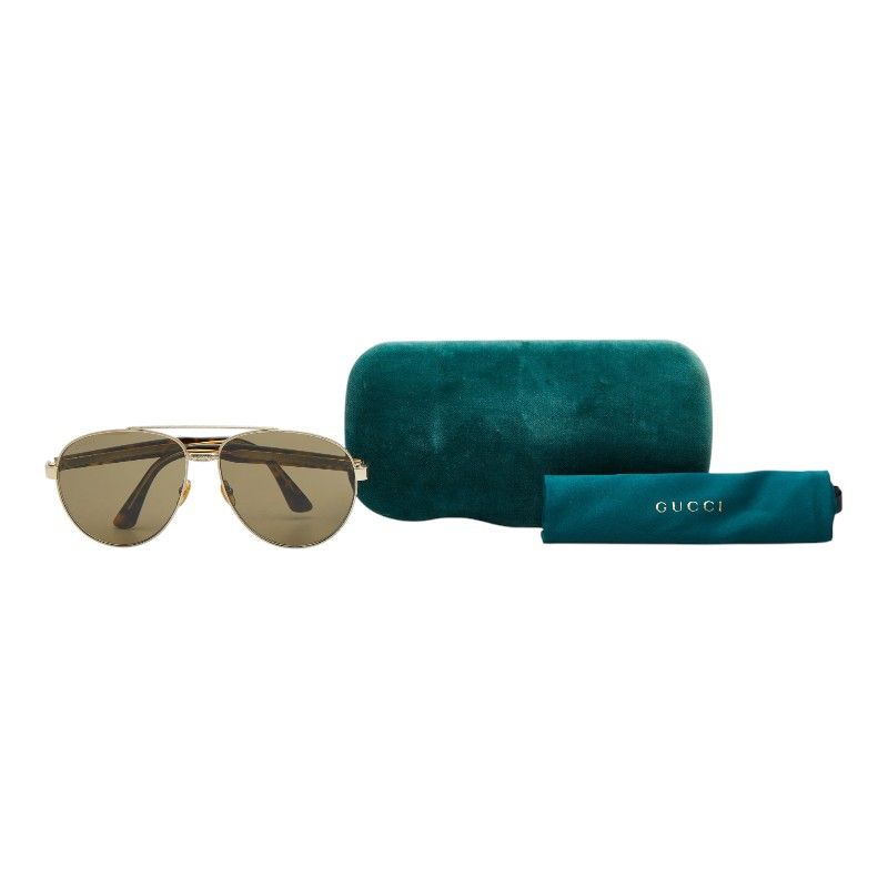 Gucci Teardrop Sunglasses Premier Gold Brown Plated Acetate Eyewear
