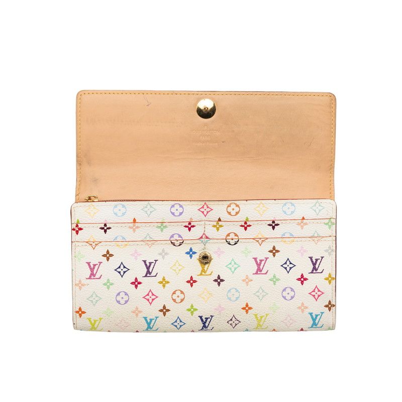 Louis Vuitton Monogram Multicolor Portefeuille Sarah Wallet Blanc White Leather
