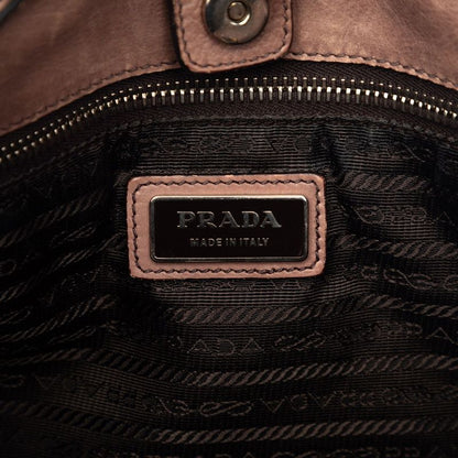Prada Glace Zippers Tote Shoulder Bag 2-Way Beige Gray Leather
