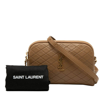 Saint Laurent Cassandra Gabi YSL Logo Quilted Chain Shoulder Bag Pouch Beige