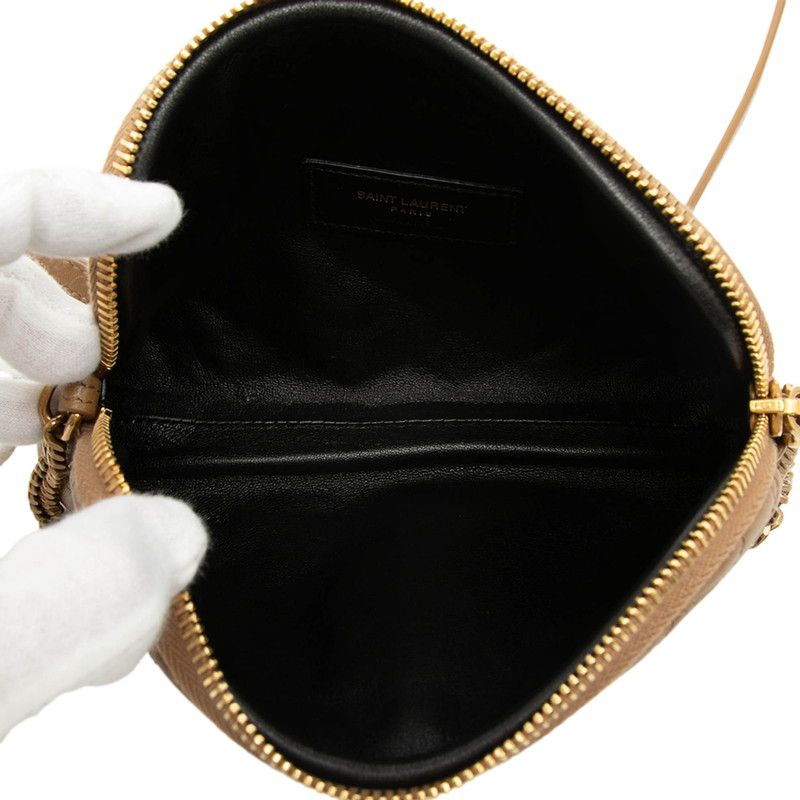 Saint Laurent Cassandra Gabi YSL Logo Quilted Chain Shoulder Bag Pouch Beige