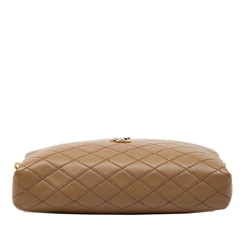 Saint Laurent Cassandra Gabi YSL Logo Quilted Chain Shoulder Bag Pouch Beige