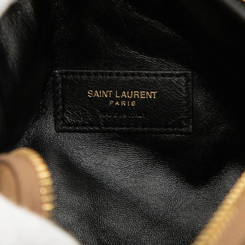 Saint Laurent Cassandra Gabi YSL Logo Quilted Chain Shoulder Bag Pouch Beige