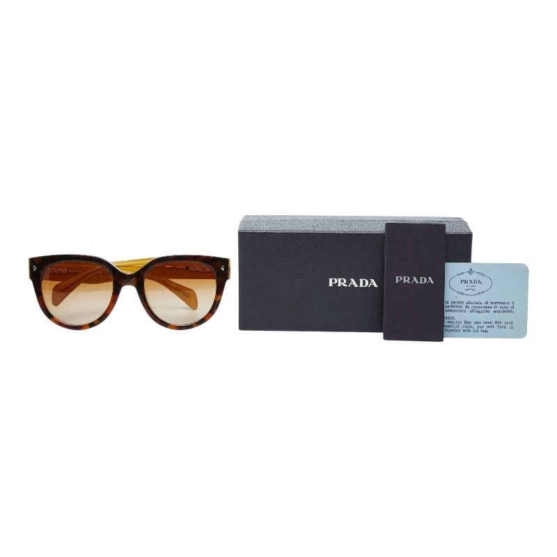 Prada Logo Cat Eye Sunglasses Brown Yellow Acetate Eyewear
