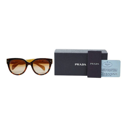 Prada Logo Cat Eye Sunglasses Brown Yellow Acetate Eyewear