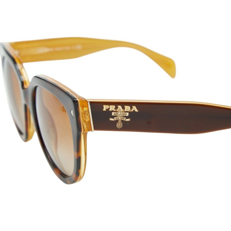 Prada Logo Cat Eye Sunglasses Brown Yellow Acetate Eyewear