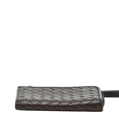 Bottega Veneta Intrecciato L-shaped Zipper Coin Purse Brown Leather