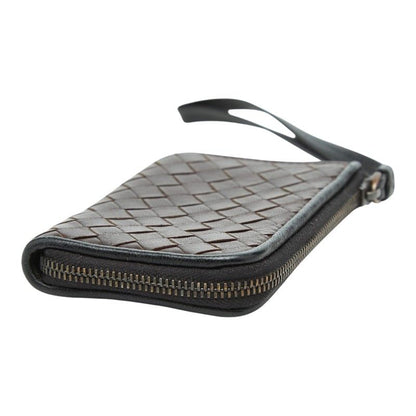Bottega Veneta Intrecciato L-shaped Zipper Coin Purse Brown Leather