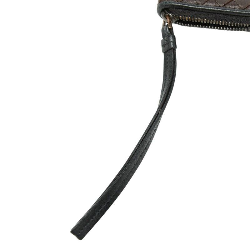 Bottega Veneta Intrecciato L-shaped Zipper Coin Purse Brown Leather