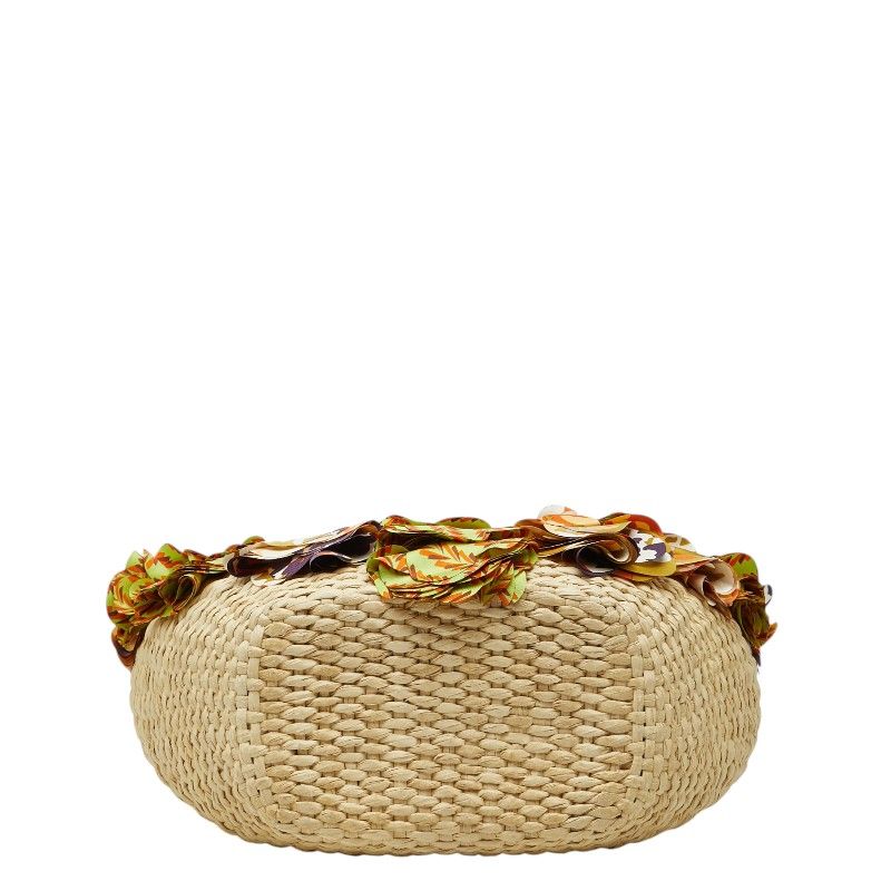 Prada Triangle Logo Plates Raffia Basket Bag Handbag Multicolor
