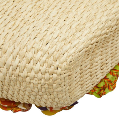 Prada Triangle Logo Plates Raffia Basket Bag Handbag Multicolor