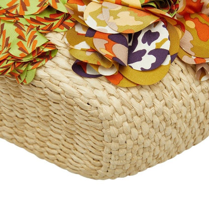 Prada Triangle Logo Plates Raffia Basket Bag Handbag Multicolor