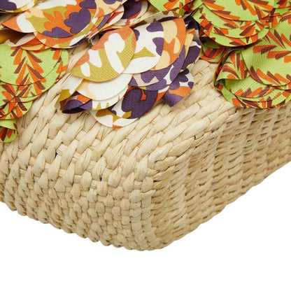 Prada Triangle Logo Plates Raffia Basket Bag Handbag Multicolor
